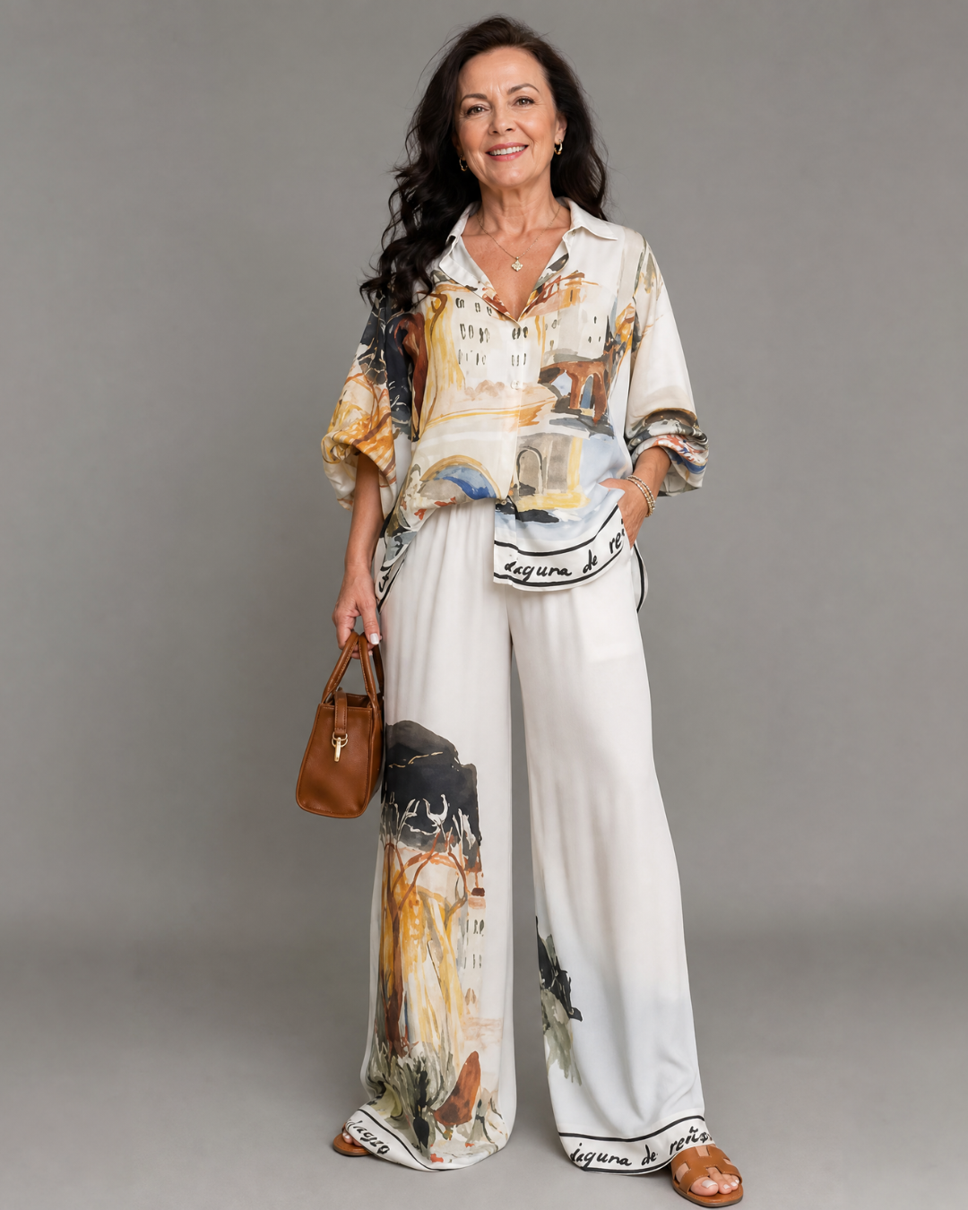 Fleursette | Artistic Print Blouse And Wide Leg Pants Set