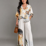 Fleursette | Artistic Print Blouse And Wide Leg Pants Set