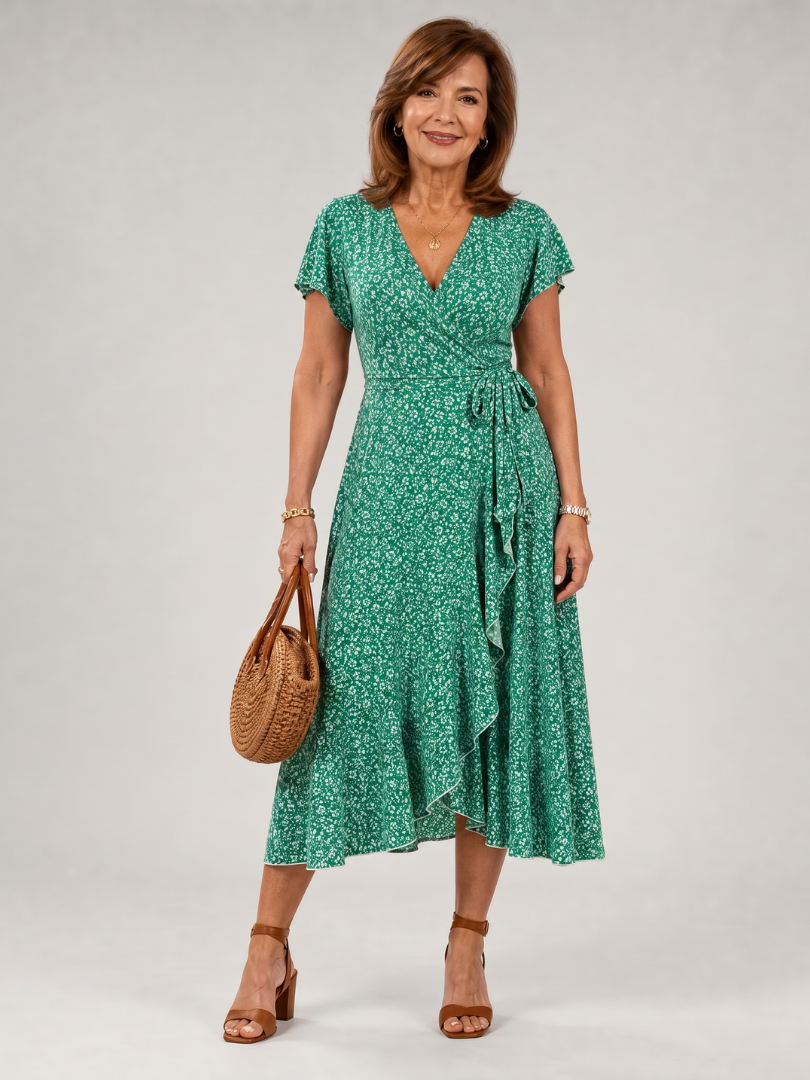 Vallette | Floral Wrap Ruffle Midi Dress