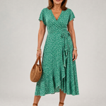 Vallette | Floral Wrap Ruffle Midi Dress