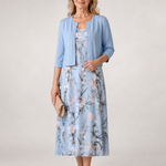 Velna | Floral Print Sleeveless Cropped Jacket Midi Dress