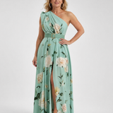 Dahina | Floral Print One Shoulder Belted Maxi Dress