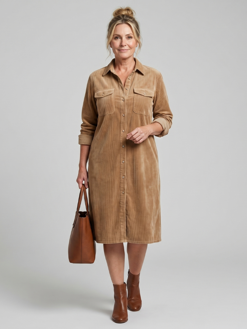 Kalney | Long Sleeve Patch Pockets Midi Dress
