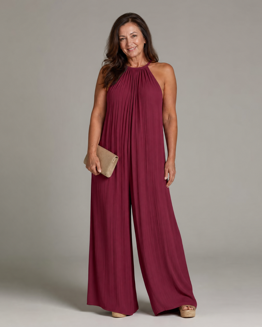 Gretabeth | Pleated Halter Neck Wide Leg Relaxed Jumpsuit