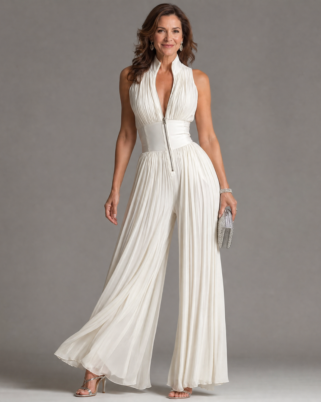 Tamsinrina | Pleated Halter Neck Wide Leg Jumpsuit