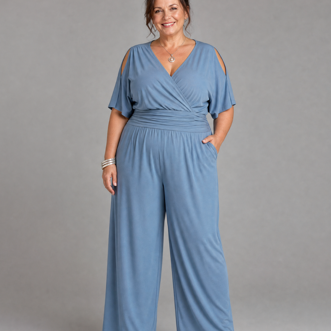 Noretta | Cold Shoulder Wrap Waist Relaxed Jumpsuit