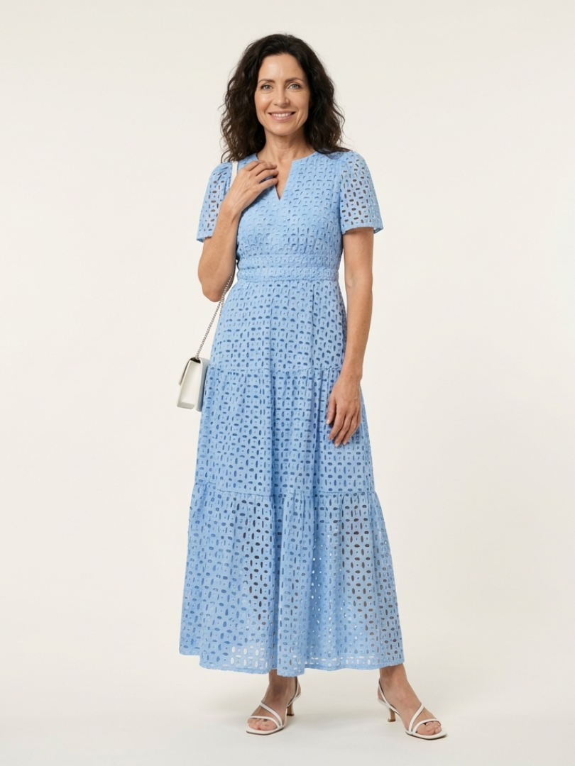 Camrina | V Neck Short Sleeve Tiered Midi Dress