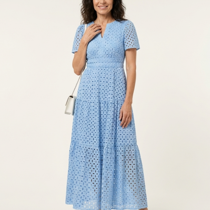 Camrina | V Neck Short Sleeve Tiered Midi Dress