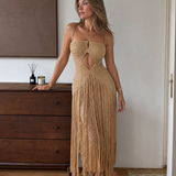 Corra | Halter Neck Crochet Fringe Detail Maxi Dress