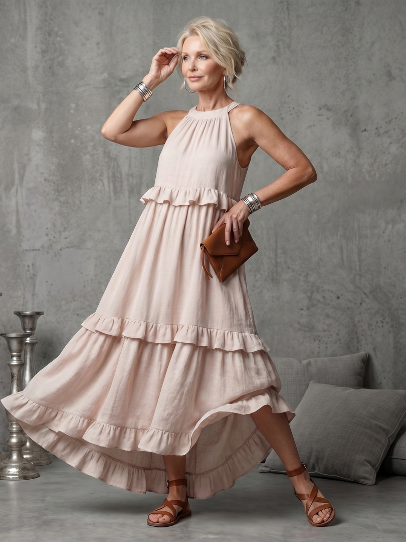 Vidassa | Tiered Ruffle Halter Maxi Dress