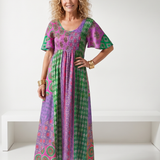 Gretandra | Mixed Print Short Sleeve Midi Dress