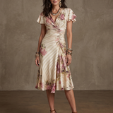 Valthea | Floral Wrap Ruched Midi Dress