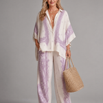 Norrose | Soft Print Oversized Shirt And Wide Leg Pants Set
