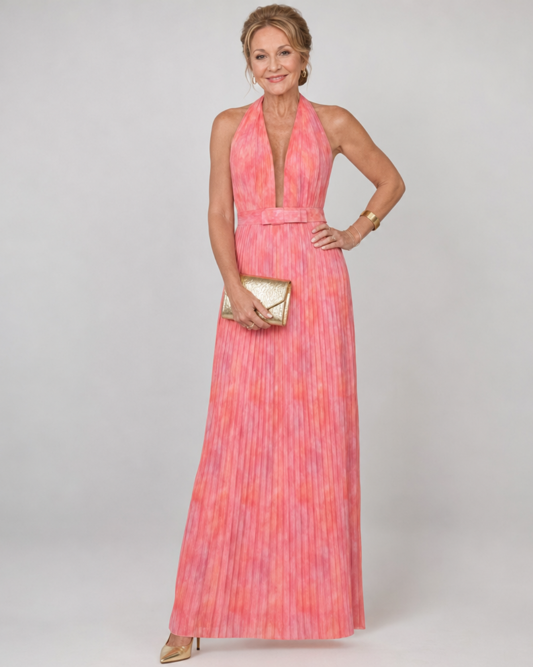Sennavia | Pleated Halter Neck Sleeveless Maxi Dress