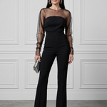 Thalette | Sheer Fitted Bodice Flared Leg Jumpsuit