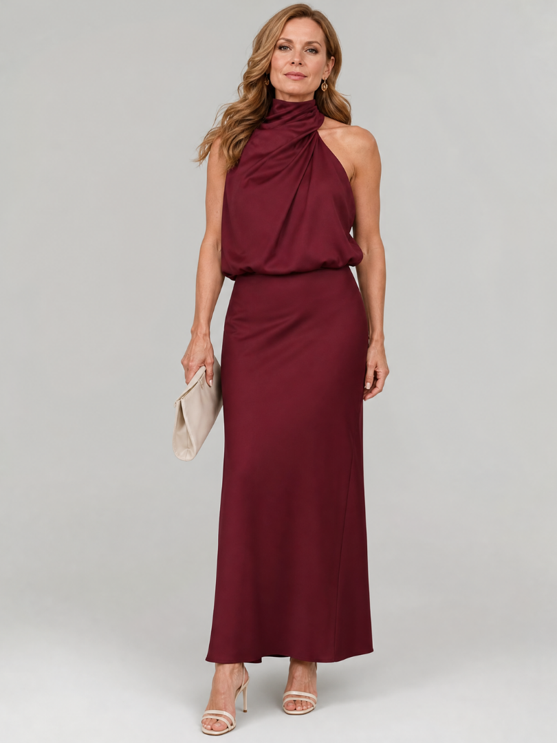 Taliana | Sleeveless Draped Neck Midi Dress