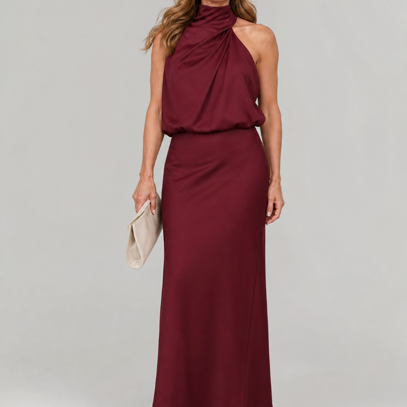 Taliana | Sleeveless Draped Neck Midi Dress