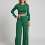 Lorlia | Long Sleeve Crew Neck Crop Top Pants Set