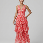 Sabda | Deep V Sleeveless Painterly Pattern Midi Dress