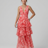 Sabda | Deep V Sleeveless Painterly Pattern Midi Dress