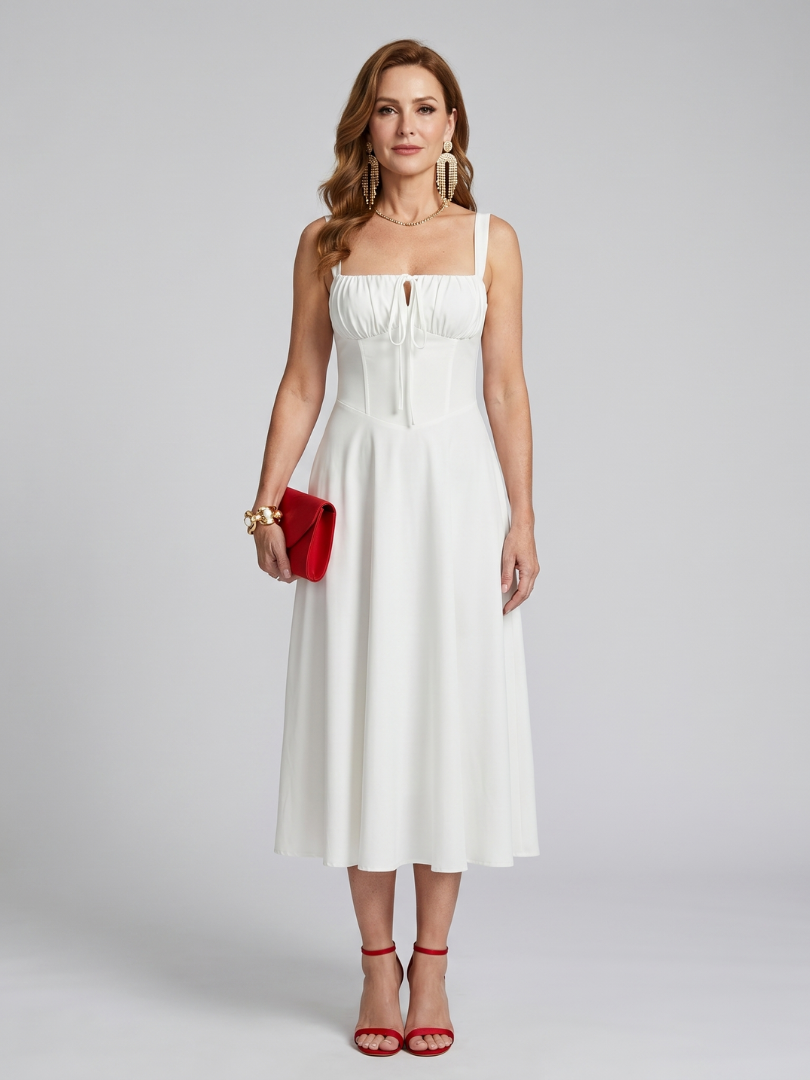 Kalwynne | Spaghetti Strap Ruched Bodice Midi Dress