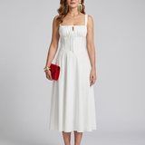 Kalwynne | Spaghetti Strap Ruched Bodice Midi Dress