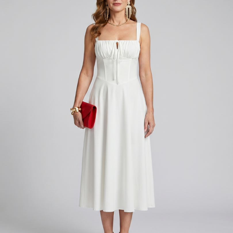 Kalwynne | Spaghetti Strap Ruched Bodice Midi Dress