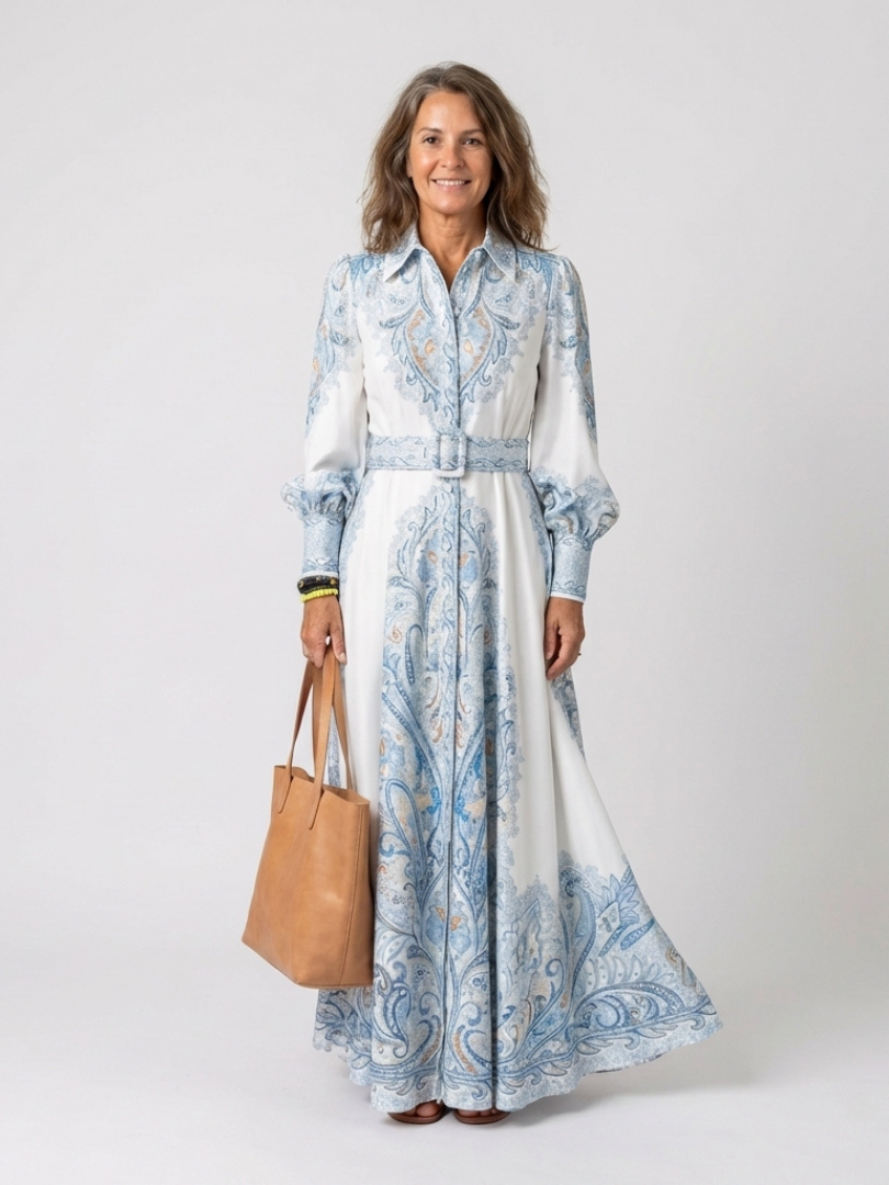 Versette | High Neck Printed Long Sleeve Maxi Dress
