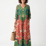 Saffsia | Mixed Print V Neck Pocket Midi Dress
