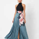Wilthea | Halter Bodice Floral Skirt Maxi Dress