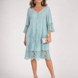 Kalnia | Embroidered Lace Trim Shift Midi Dress