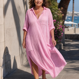 Zarette | Collared Button Front Flowing Midi Dress