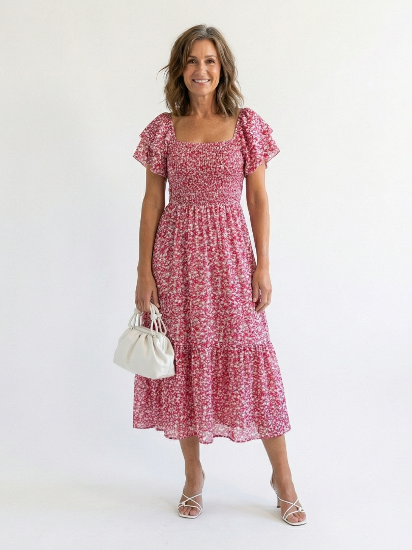 Norlora | Off Shoulder Floral Smocked Midi Dress