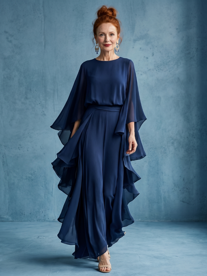 Vidaney | Layered Sleeve Drape Waist Midi Dress