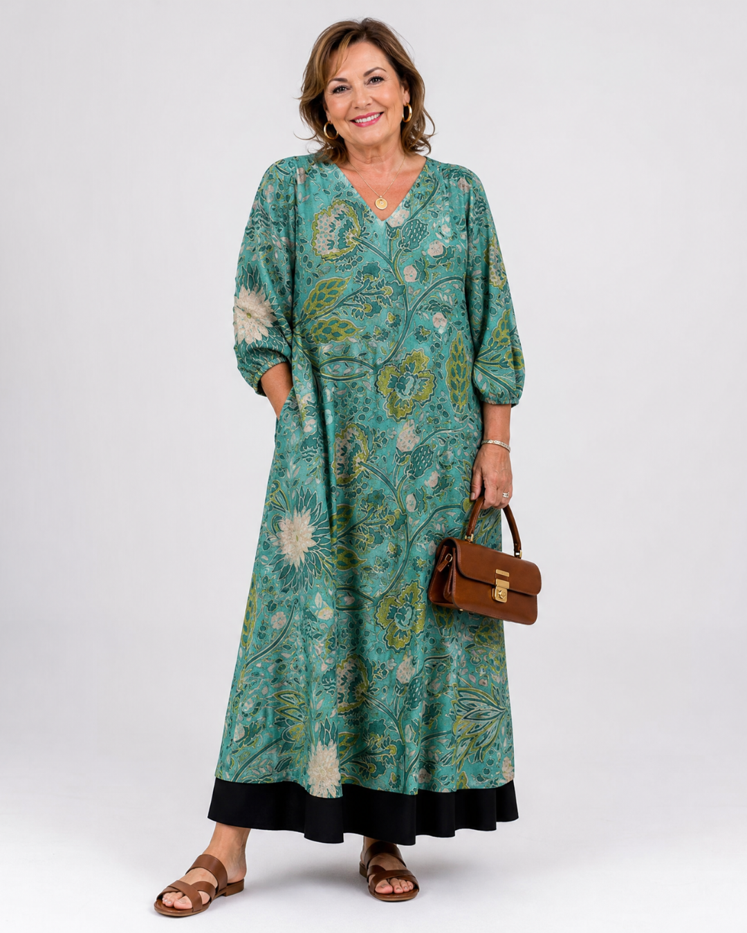 Corania | Botanical Vine Print Relaxed Pocket Midi Dress