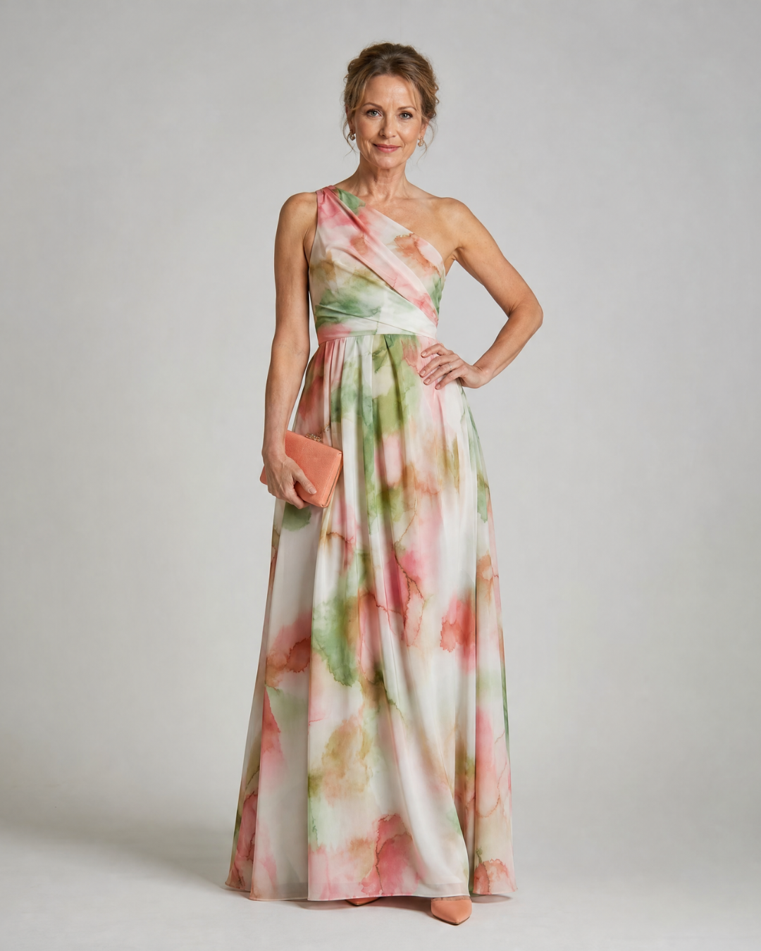 Linnla | Watercolor One Shoulder Flowing Maxi Dress
