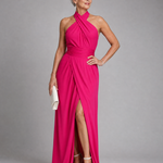 Temlette | Cross Halter Draped Side Slit Midi Dress