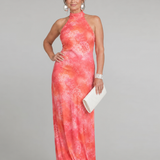 Odasette | Halter Neck Printed Pattern Maxi Dress