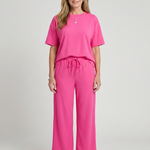 Wilnia | Short Sleeve Drawstring Waist And Straight Leg Pants Set