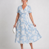 Serwynne | Floral Print Short Sleeve V Neck Midi Dress