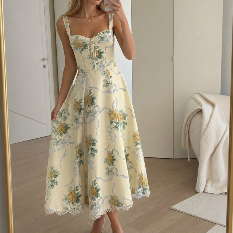 Norbeth | Soft Corset Style Structured Bodice Midi Dress