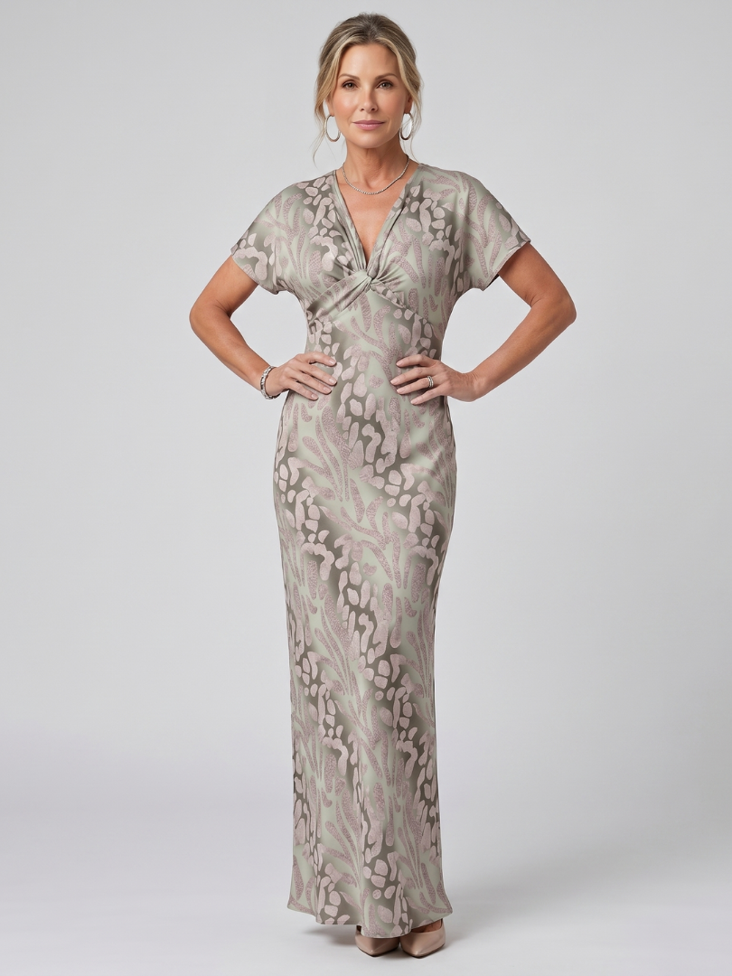 Claney | Short Sleeve Abstract Pattern Maxi Dress