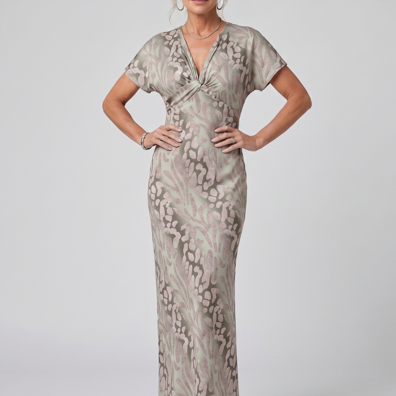 Claney | Short Sleeve Abstract Pattern Maxi Dress