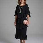 Hilana | Layered Cape Sleeve Midi Dress