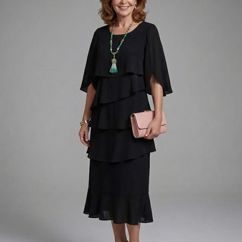 Hilana | Layered Cape Sleeve Midi Dress