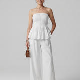 Romyina | Strapless Smocked Top And Wide Leg Pants Set