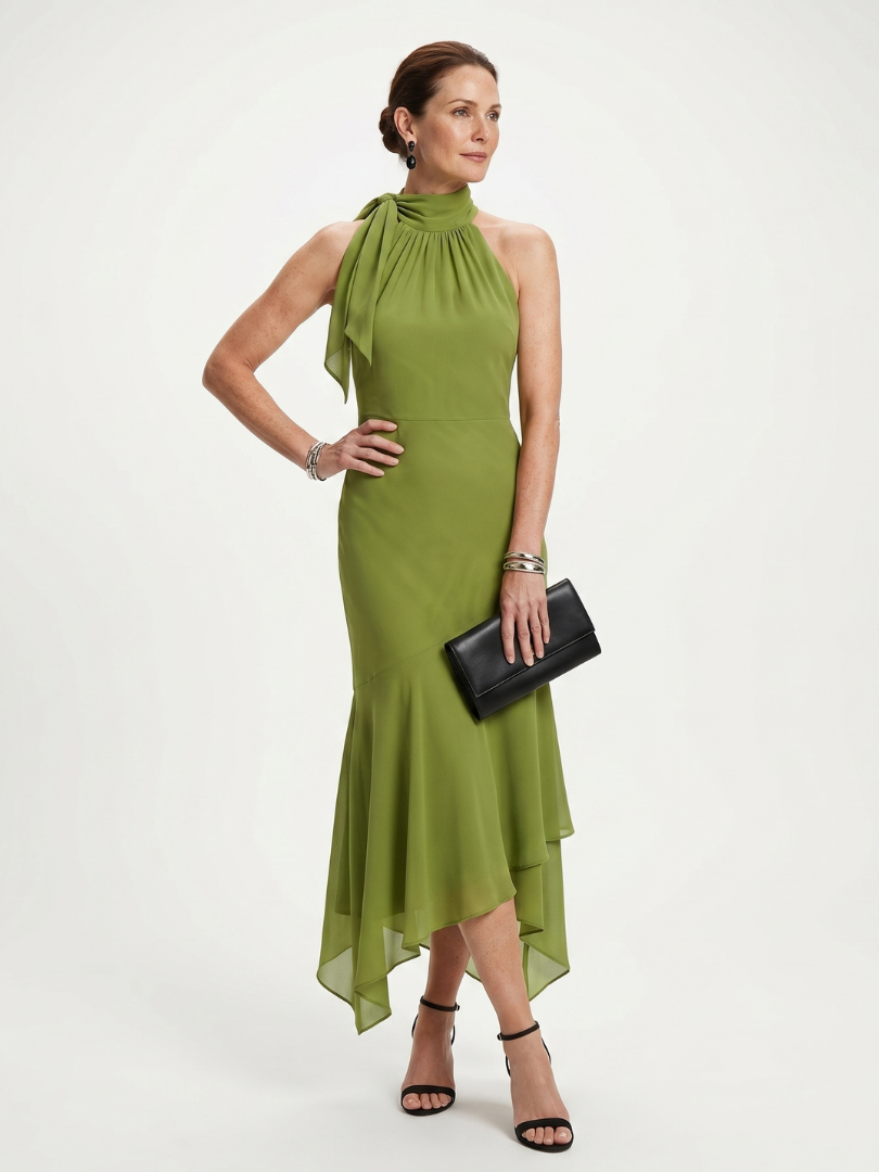 Valla | Draped Halter Keyhole Midi Dress