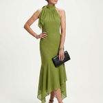 Valla | Draped Halter Keyhole Midi Dress