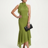 Valla | Draped Halter Keyhole Midi Dress