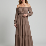 Sennarin | Off Shoulder Side Slit Midi Dress